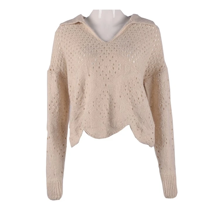 Hollow Jacquard V-Neck Pullover For Women